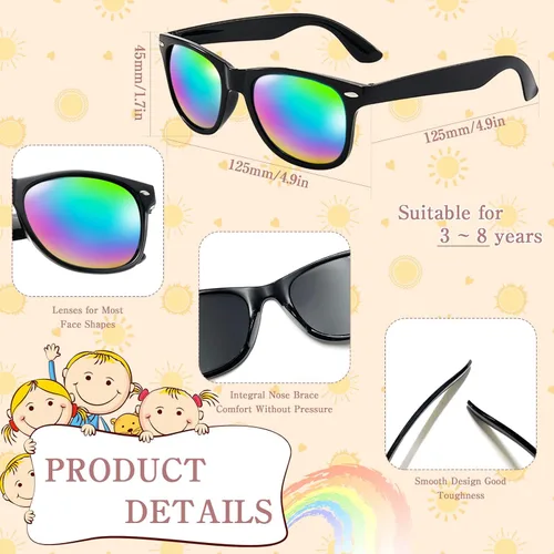 Miniatura 7 de Matcheck Paquete de 12 lentes de sol con lentes de espejo para niños, lindos lentes clásicos, regalos de fiesta para niños y niñas, accesorios