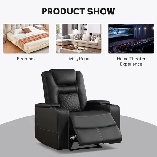 Miniatura 8 de EBELLO Asientos de cine en casa, silla reclinable de imitación de cuero para películas con almacenamiento oculto en los brazos, sofá reclinable