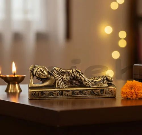 Miniatura 2 de eSplanade Estatua de Buda reclinable para decoración del hogar Escaparate de Buda dormido de latón para sala de estar, meditación, escritorio