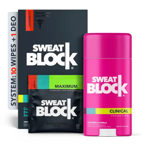Miniatura 9 de SweatBlock Sistema antitranspirante y desodorante de máxima resistencia clínica para hombres y mujeres, ayuda para la hiperhidrosis