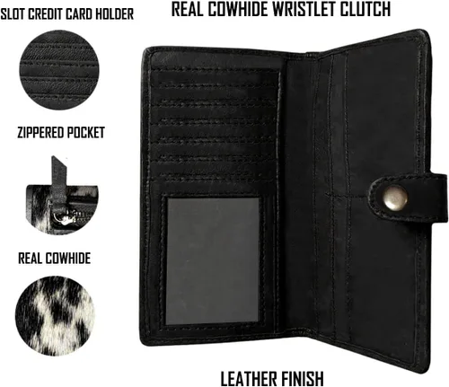 Miniatura 3 de NGF Cartera de cuero de vaca con cremallera para mujer, bolso de mano de cuero real en cartera, bolso organizador de bolso para mujer