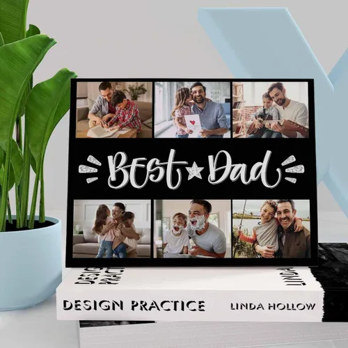 Miniatura 4 de InterestPrint Panel de fotos personalizado para papá y nombre para exhibición de mesa, mejor papá estrella, 6 fotos, marco de fotos personalizado