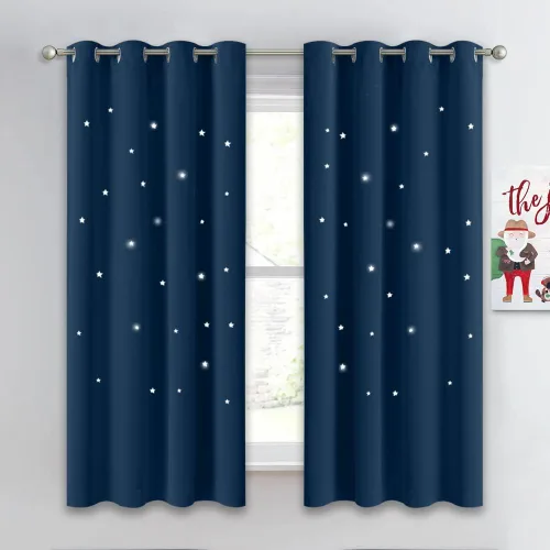 Miniatura 56 de NICETOWN Cortinas infantiles perforadas, cortinas marroquíes con estrellas azules para dormitorio de niñas, gruesas y suaves, para oscurecer la Azul