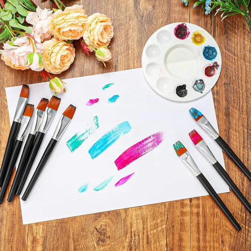 Miniatura 7 de Zonon 10 pinceles de pintura de cabeza plana de 1 pulgada, pinceles de pintura acrílica de acuarela a granel, pinceles de pelo de nailon sintético