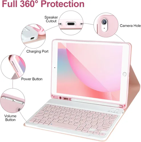 Miniatura 5 de AHYWTAN Funda de teclado para iPad 9/8/7ª generación 10.2, teclado Bluetooth con retroiluminación de 7 colores, funda para iPad de 10.2 pulgadas