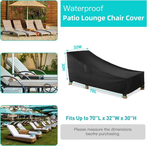 Miniatura 2 de WLEAFJ Funda impermeable para tumbona de patio, fundas resistentes para sillas de salón al aire libre, fundas negras duraderas para muebles