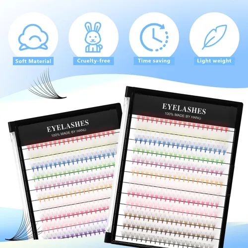 Miniatura 4 de 12 colores mezclados, 240 abanicos prefabricados 10D, extensiones de pestañas naturales de volumen largo, suaves y ligeras, coloridas pestañas