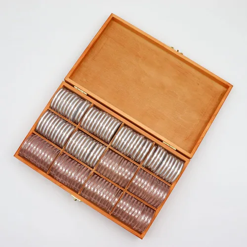 Miniatura 3 de Soporte para monedas de madera de 0.787-1.811 in, 120 cápsulas de monedas altamente transparentes con junta de espuma, soporte para coleccionista