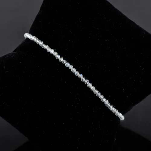 Miniatura 77 de Natural Gemstone Micro Round Beads Dainty Choker Bangle Bracelet, Handmade Jewelry for Women, Healing Chakra Crystals Silver Plated Chain 8 inch