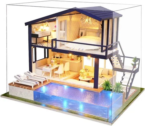 Miniatura 8 de Spilay - Casa de muñecas en miniatura con muebles, kit de bricolaje de madera para casa de muñecas, mini kit artesanal hecho a mano, escala 1:24