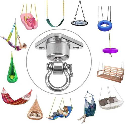 Miniatura 5 de Silent Bearing Swing Hanger resistente, a prueba de óxido SUS, capacidad de 1500 libras, rotación de 360 grados, patio de recreo, porche, yoga