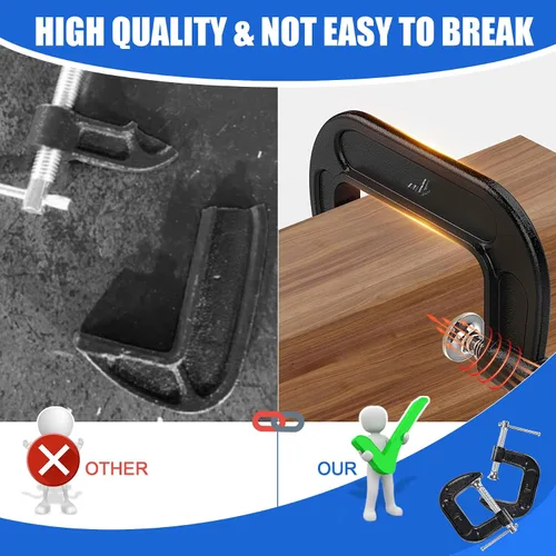 Miniatura 5 de 8 Pcs C Clamp 1 Inch Heavy Duty Steel C Clamp Set Cast Iron Frame Sliding T-Handle More Stability Massive Clamps for Woodworking, Welding, Building