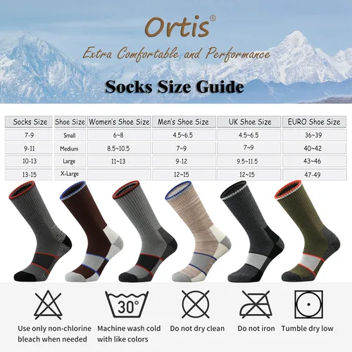 Miniatura 6 de Ortis Calcetines acolchados de lana merino para hombre con control de humedad y peso ligero, transpirable para senderismo al aire libre y ciclismo