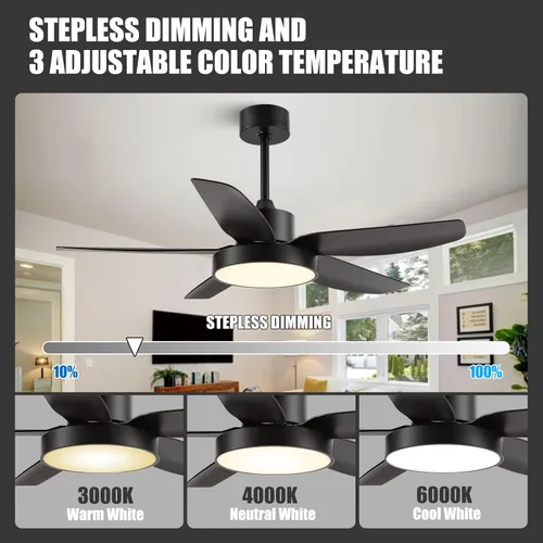 Miniatura 4 de Ventilador de techo moderno con luz y control remoto, ventilador de techo de 46 pulgadas con 3 luces de color, función de memoria, 5 cuchillas, 6