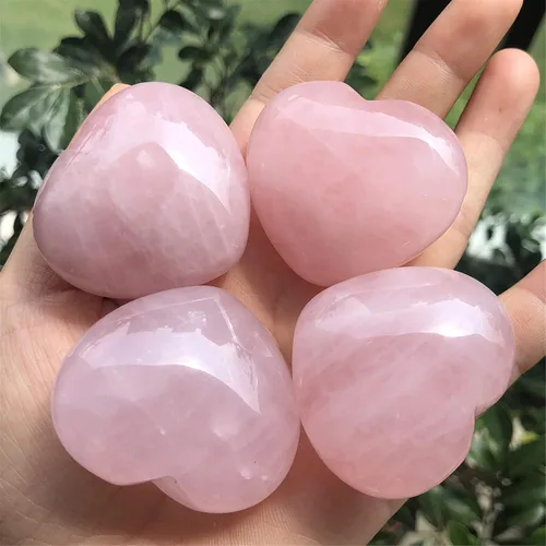 Miniatura 3 de Fekuar Piedra de palma de bolsillo de corazón de cuarzo rosa natural, cristal curativo, romántico amor, piedras de preocupación de energía, Cristal