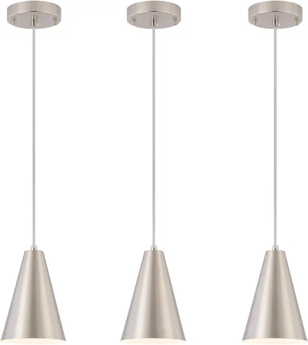 Miniatura 20 de Dijiahua Paquete de 3 lámparas colgantes negras para isla de cocina, pequeños candelabros industriales modernos con pantalla de metal cono, mini