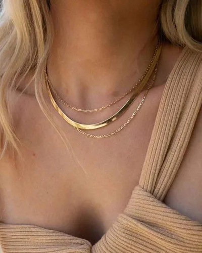 Miniatura 3 de Fiusem Collar de oro para mujer collar de cadena de espiga chapada en oro de 14 quilates gargantilla de cadena de serpiente dorada para mujer