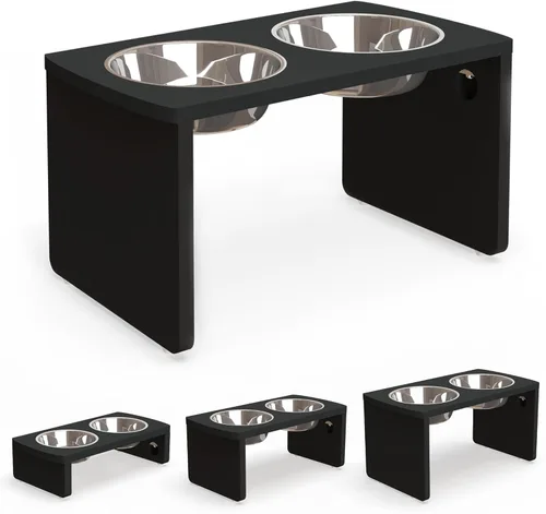 Miniatura 16 de Cuencos elevados para perros, cuenco elevado de bambú para perros y gatos pequeños, con 2 cuencos de acero inoxidable
