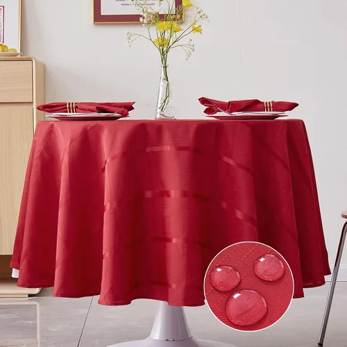 Miniatura 9 de Mantel redondo de lino, mantel de estilo granja impermeable y resistente a las manchas, cubierta de mesa de decoración falsa lavable para cocina