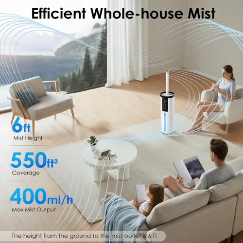 Miniatura 5 de Humidifiers for Large Room 550 ft² - GloryAir 8L Cool Mist Humidifier for Bedroom Home Plants Baby, Top Fill, 120H Runtime, 4 Mist Spray Levels