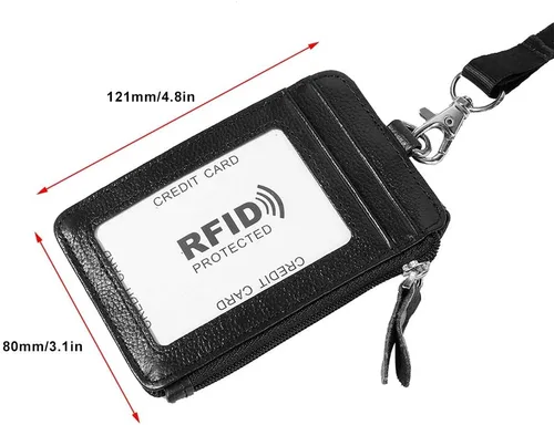 Miniatura 8 de plplaaoo Soporte para tarjetas, bloqueo RFID, identificación de piel de vaca, collar vertical con cordón, ranura transparente de alta definición