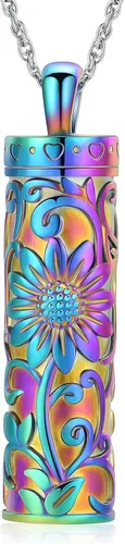 Miniatura 12 de Shajwo - Collar de urna cilíndrica para cenizas de girasol, joyería de cremación, colgante conmemorativo para seres queridos para hombres y mujeres