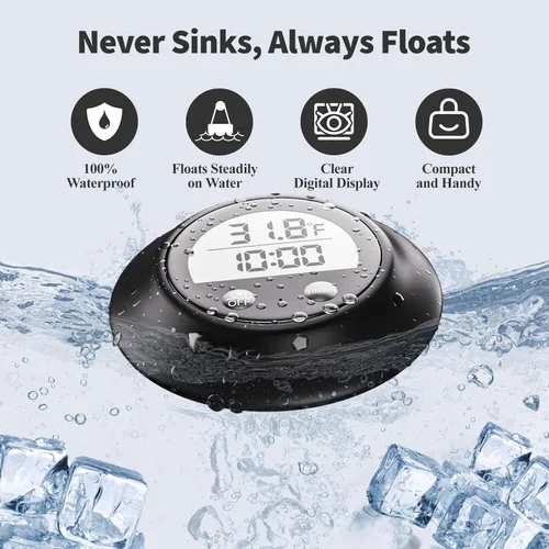 Miniatura 4 de Termómetro de baño de hielo con cubierta de silicona y temporizador, termómetro de agua flotante impermeable para inmersión en frío, funciona