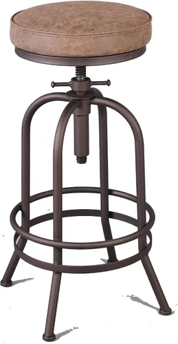 Miniatura 3 de Taburete de bar industrial, de 26 a 32 pulgadas, ajustable, giratorio, de piel sintética, taburete de bar con reposapiés, para cocina, comedor, pub