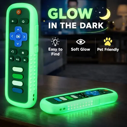 Miniatura 3 de Juego de 3 fundas de silicona para control remoto Roku TV Piel de silicona lavable que brilla en la oscuridad, compatible con controles remotos