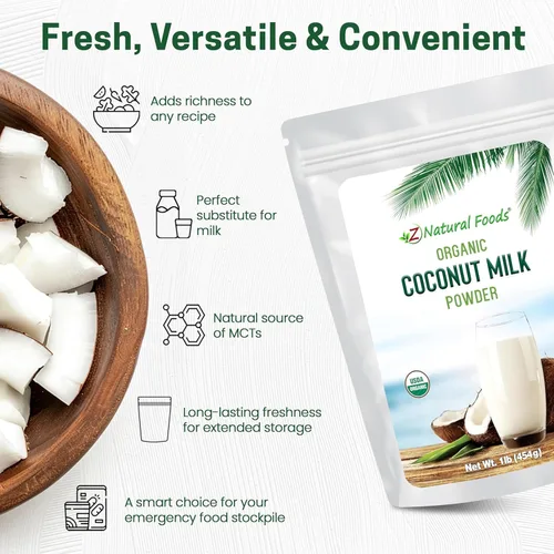 Miniatura 5 de Z Natural Foods Leche de coco orgánica en polvo, alternativa vegana totalmente natural sin lácteos con MCTs - Crema de coco sin azúcar para café