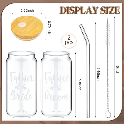 Miniatura 2 de 2 juegos de tazas de vidrio para madre del novio con tapas y pajitas, tazas de café helado de 16 onzas, regalos de boda para novia y novio (padre)