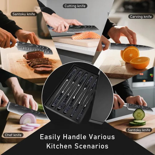 Miniatura 7 de Juego de 10 cuchillos de cocina japoneses de alta calidad, colección Imperial, patrón láser de damasco, acero inoxidable 440A ultra afilado