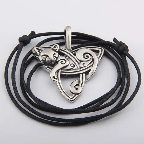 Miniatura 3 de GUNGNEER Collar con colgante de gato celta con nudo de triquetra Símbolo animal del zodiaco celta Joyería celta irlandesa