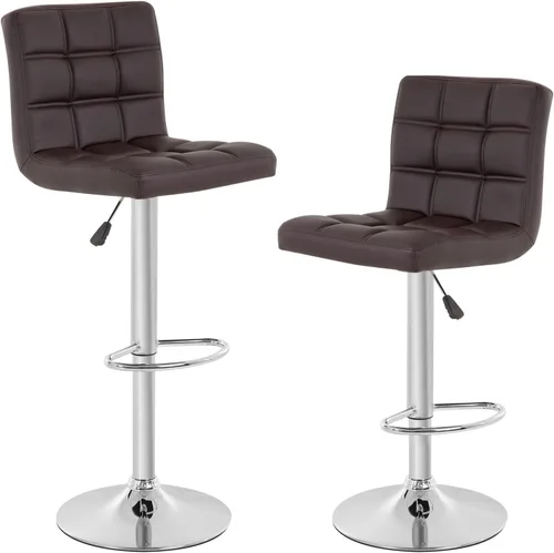 Miniatura 9 de Juego de 2 taburetes de bar de piel sintética con altura de mostrador, taburetes de bar ajustables en altura, silla de bar, taburete de cocina, Negro