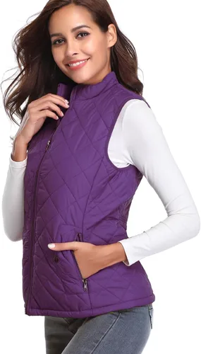 Miniatura 2 de Fuinloth - Chaleco acolchado para mujer, diseño de cuello alto, ligero, con cierre