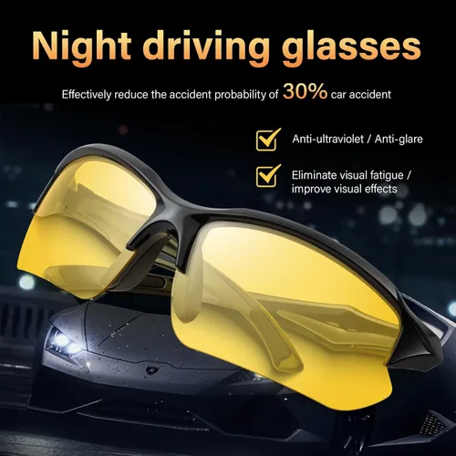 Miniatura 2 de Paquete de 3 lentes polarizados de visión nocturna para hombres, conducción, ciclismo, deporte, noche, antirreflejos, lentes amarillas, marco ligero