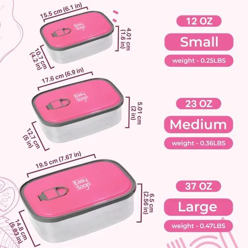 Miniatura 2 de Easy Togo Paquete de 3 recipientes de almuerzo de acero inoxidable – Cajas de almacenamiento de alimentos herméticas a prueba de fugas