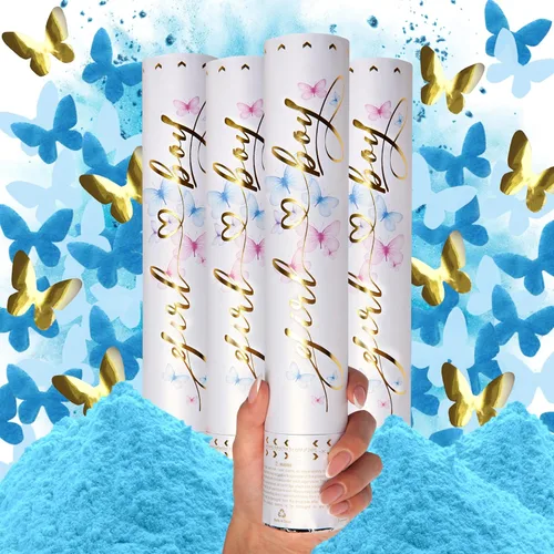 Miniatura 11 de PrimePure Cañón de confeti para revelación de género, polvo biodegradable y confeti en forma de corazón, 2 rosas y 2 azules, paquete de 4