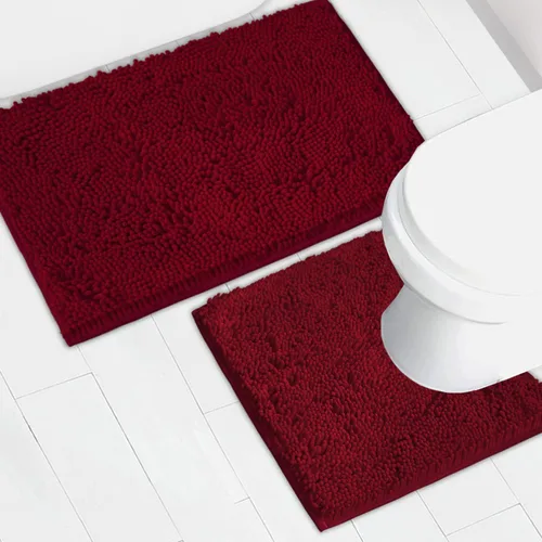 Miniatura 13 de Juego de 2 tapetes de baño de chenilla, superabsorbentes, con fuerte respaldo antideslizante de PVC, tapetes de baño para baño, peludos