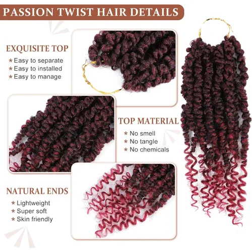 Miniatura 2 de Cabello de ganchillo Passion Twist, cabello Passion Twist pretrenzado, cabello Passion Twist de 10 pulgadas, trenzas de ganchillo cortas Passion