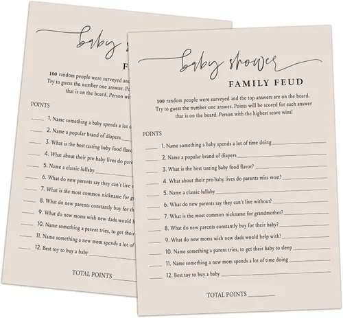 Miniatura 16 de Family Feud - Juego de baby shower, paquete de 30 tarjetas, clave de respuestas, decoraciones de género neutro, suministros de juego