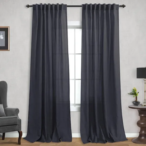 Miniatura 59 de Cortinas de lino azul claro de 90 pulgadas de largo para sala de estar, dormitorio de niñas, guardería, decoración acogedora de verano, bolsillo