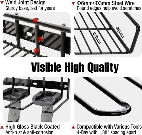 Miniatura 4 de UNITEDPOWER Soporte organizador de herramientas eléctricas montado en la pared, estante de almacenamiento resistente con estante para herramientas