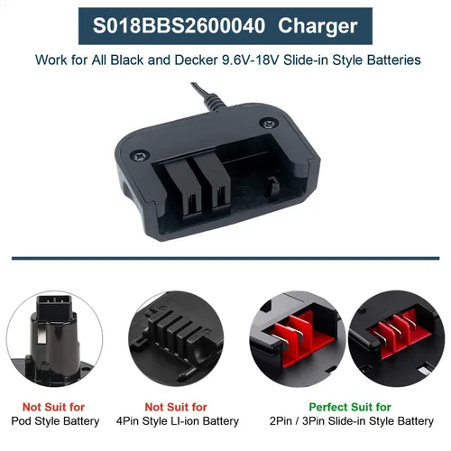 Repuesto para cargador de batería Black&Decker 18V 14V 12V 9.6V NiCad y NiMh, compatible con batería HPB18 HPB14 HPB12 HPB18-OPE FSB18 FSB14 FS12B