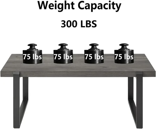 Miniatura 7 de EXCEFUR Mesa de café moderna, mesa central de madera rústica y metal, mesa de té rectangular de cóctel para sala de estar, gris, 44 pulgadas