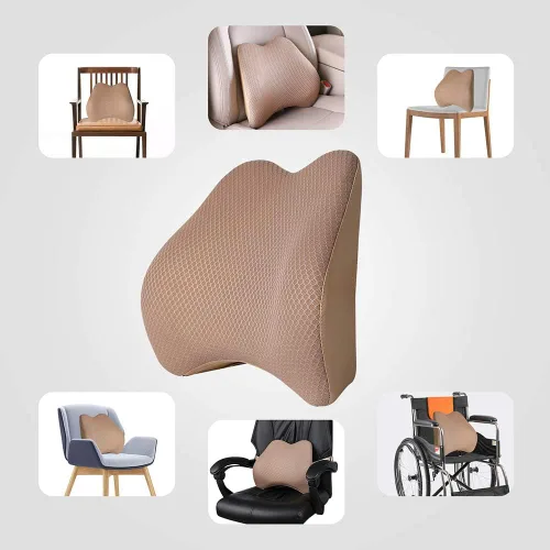 Miniatura 7 de Almohada de apoyo lumbar de espuma viscoelástica para coche - Soporte para la espalda para asiento de coche (Beige)