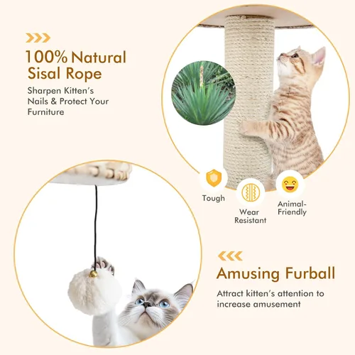 Miniatura 6 de PETSITE Árbol para gatos moderno de 28 pulgadas, poste rascador de sisal de sisal de torre para gatos, hecho a mano y percha superior, bola colgante