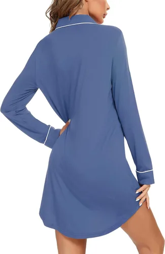 Miniatura 93 de Samring Camisón de pijama para mujer, manga corta/larga, con botones, camisón para dormir, camisón para novio, talla XXL