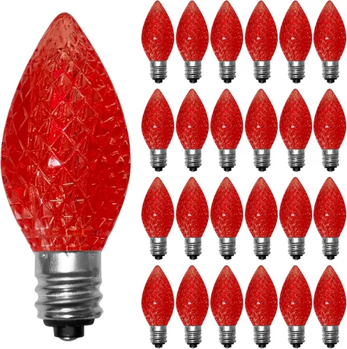 Miniatura 16 de Paquete de 25 bombillas LED transparentes C7, bombillas de repuesto de Navidad con base de candelabro E12, bombillas blancas cálidas inastillables