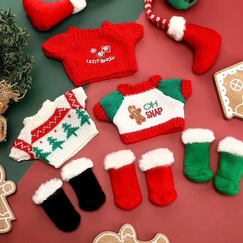 Miniatura 6 de Bencailor Juego de 6 piezas de accesorios de ropa para muñeca de Navidad con zapatos para muñeca y botas de nieve para accesorios de muñeca (Lindo)